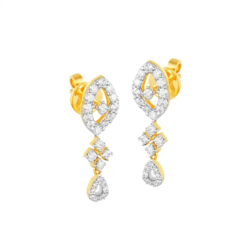 18K Two tone Gold Diamond Drop Earrings