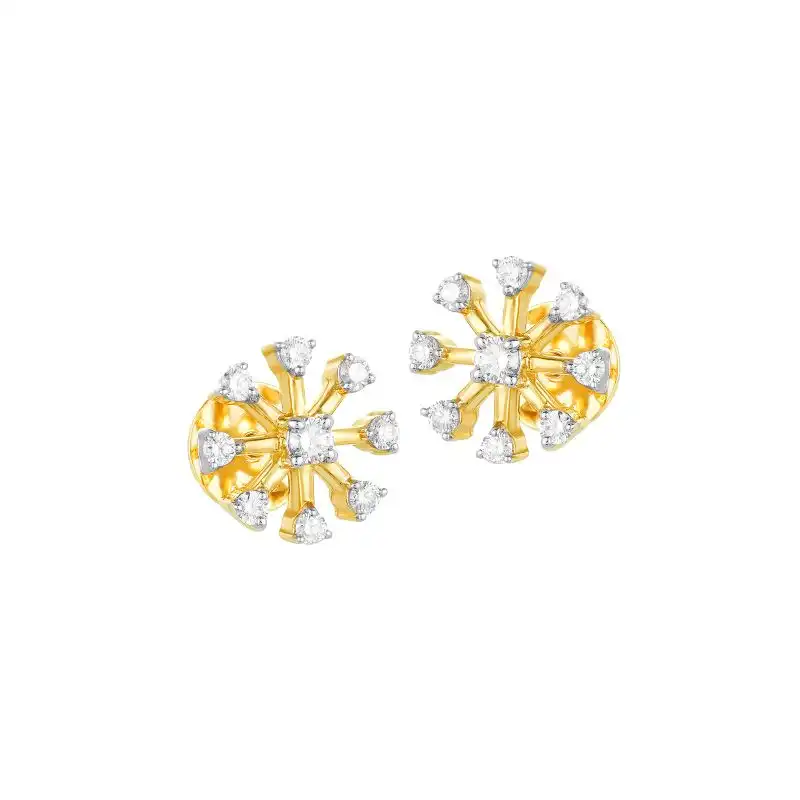 18K Two tone Diamond Round Star Stud Earrings