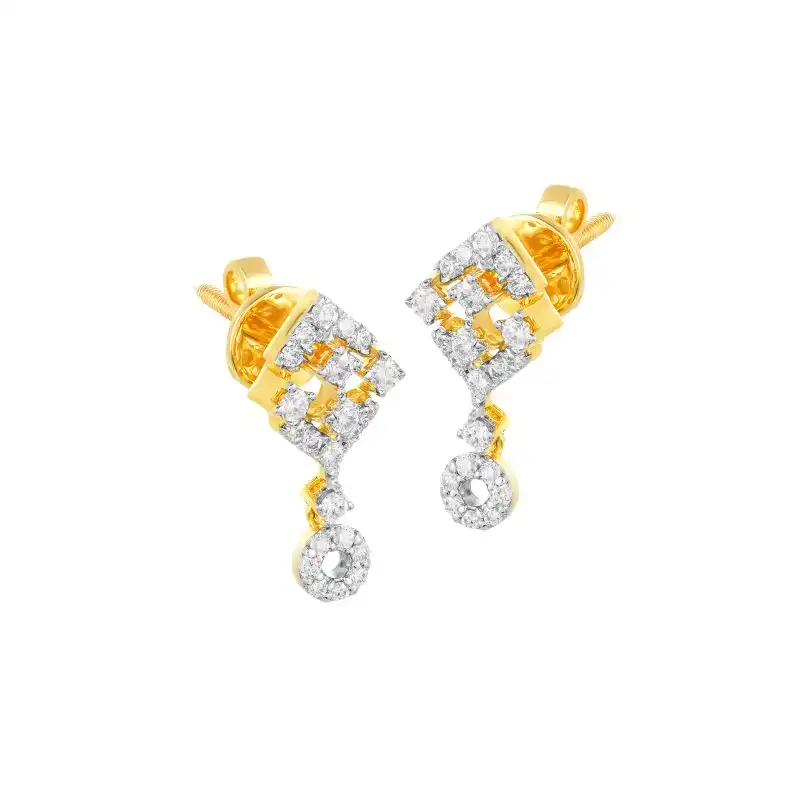 18K Two tone Gold Diamond Rhombus Drop Earrings