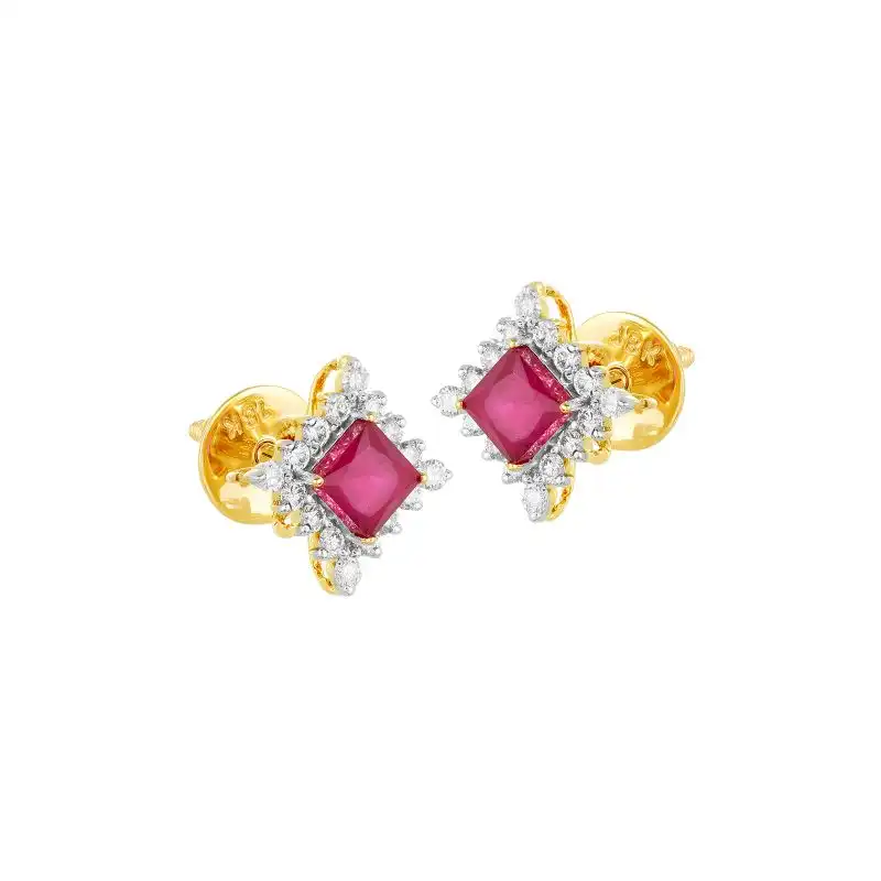 18K Two tone Gold Diamond and gemstone Stud Earrings