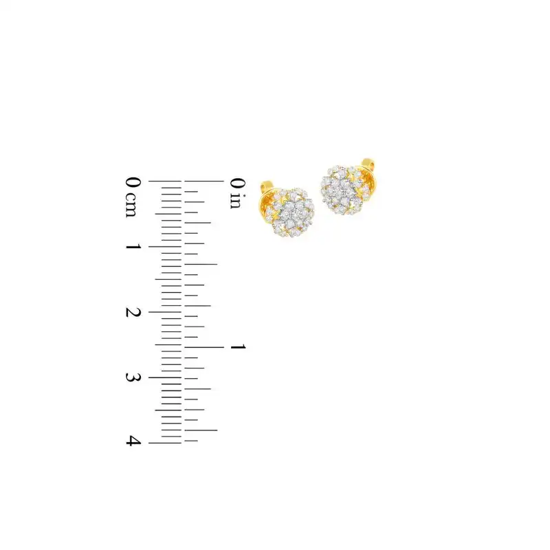 18K Two tone Gold Diamond Floral Cluster Stud Earrings