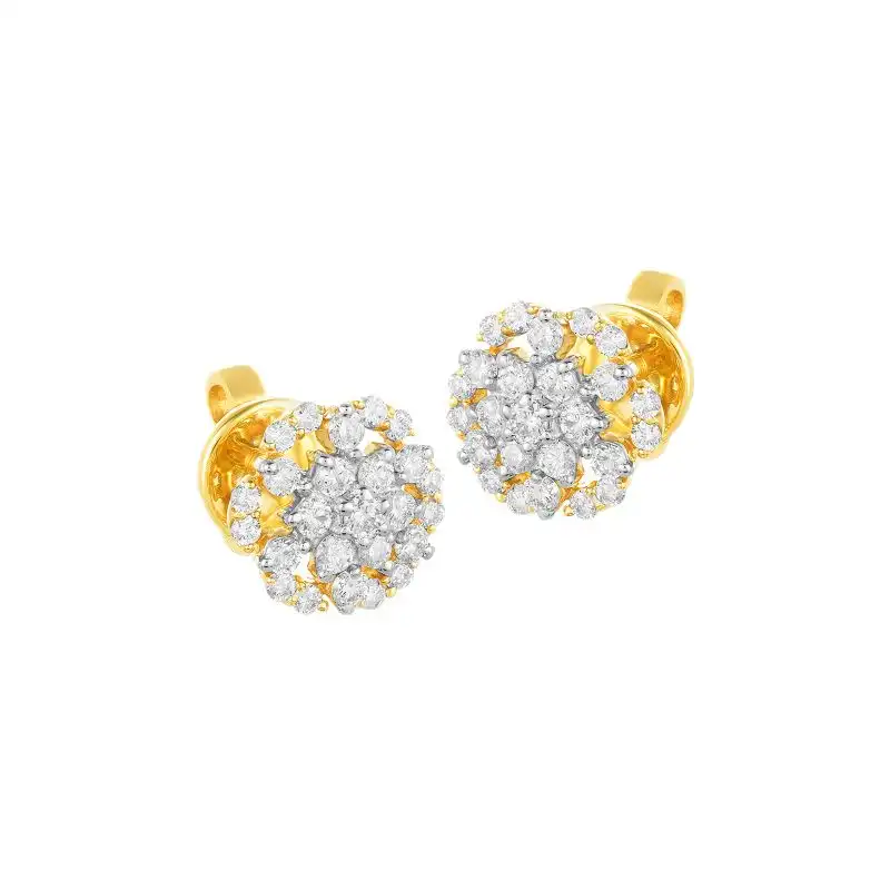 18K Two tone Gold Diamond Floral Cluster Stud Earrings