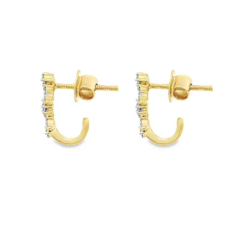 18K Gold Diamond Huggie Earrings - 0.60 inch