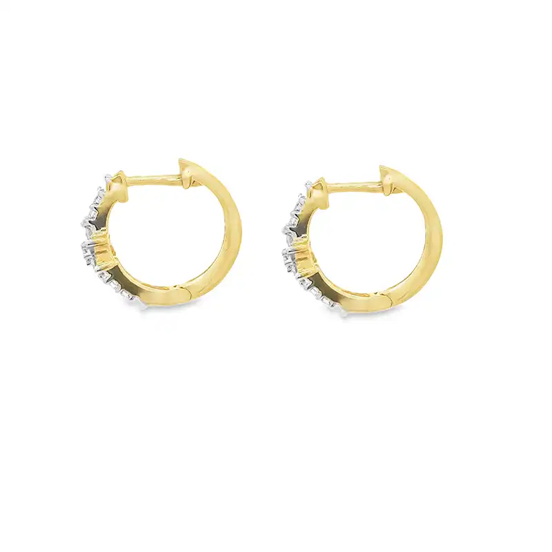 18K Gold Diamond Huggies Earrings - 0.5 inch