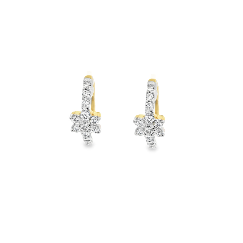 18K Gold Diamond Huggies Earrings - 0.5 inch