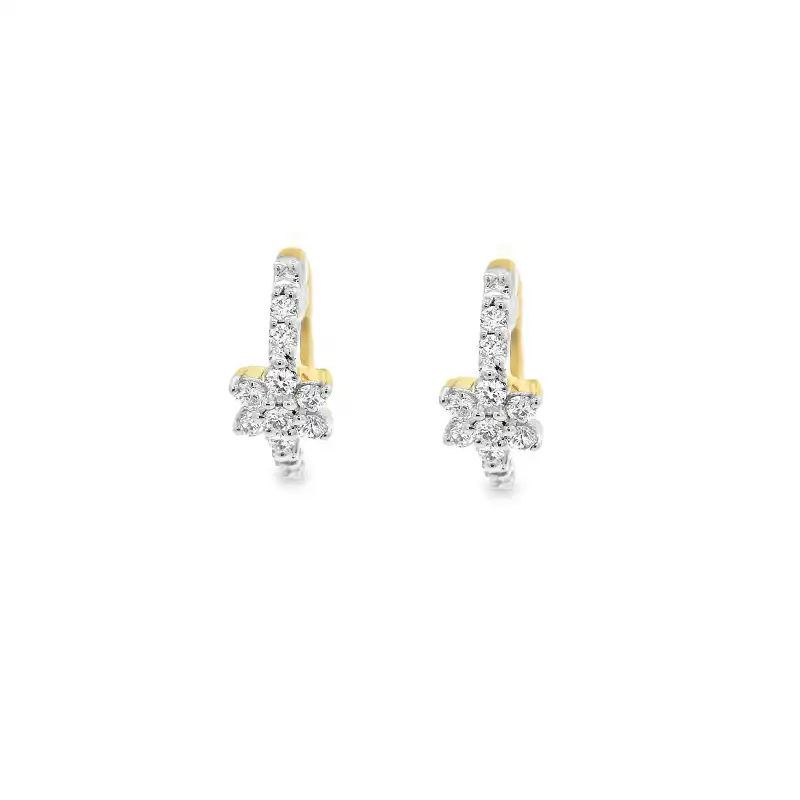 18K Gold Diamond Huggies Earrings - 0.5 inch