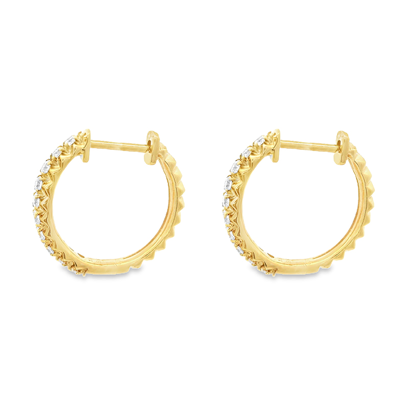 Round Gold Diamond Hoop Earrings -0.7 inch