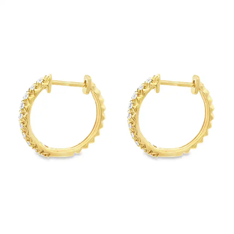 Round Gold Diamond Hoop Earrings -0.7 inch