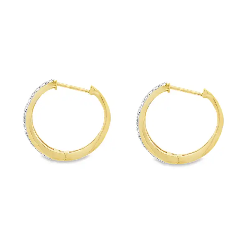 18K Yellow  Gold Diamond Hoop Earrings