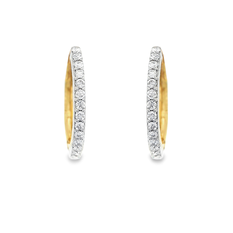 18K Yellow  Gold Diamond Hoop Earrings