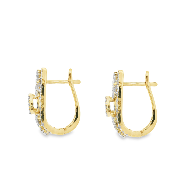 18K Gold Diamond Huggies Earrings - 0.7 inch