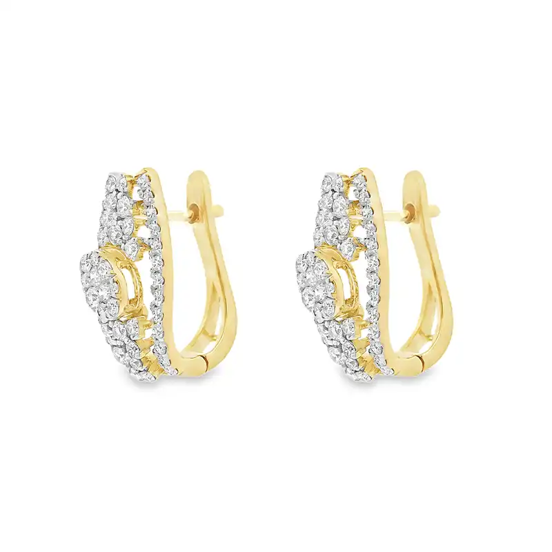 18K Gold Diamond Huggies Earrings - 0.7 inch