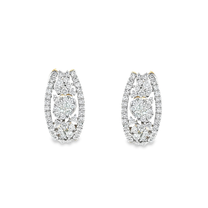 18K Gold Diamond Huggies Earrings - 0.7 inch