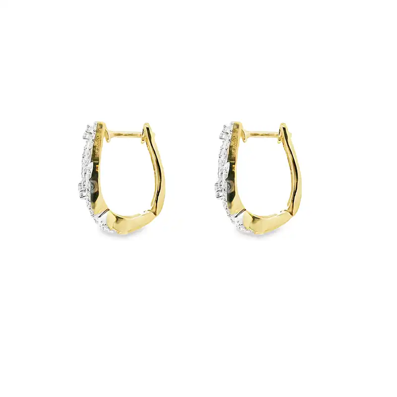 18K Gold Diamond Huggies Earrings - 0.7 inch