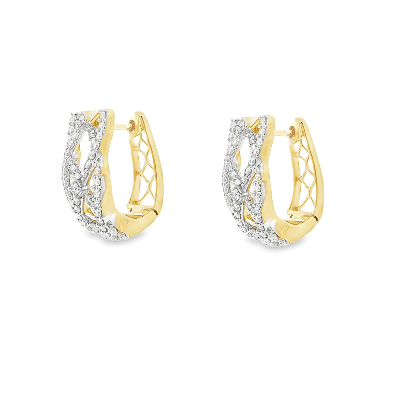 18K Gold Diamond Huggies Earrings - 0.7 inch