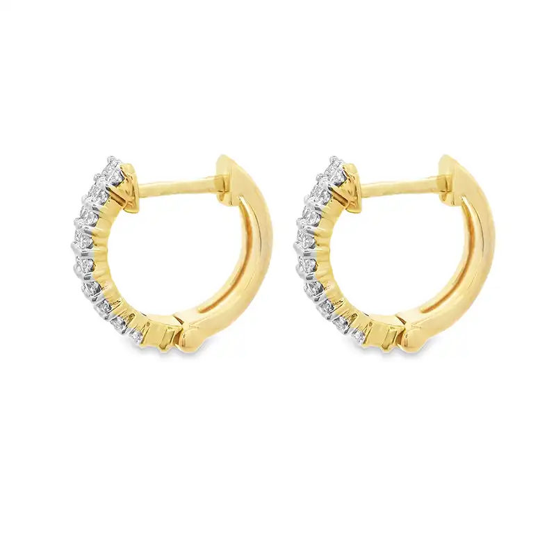 18K Yellow  Gold Diamond Huggies Earrings