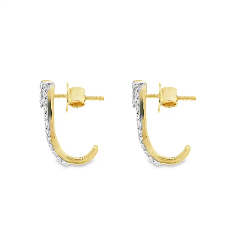 18K Gold Diamond Huggies Earrings - 0.7 inch