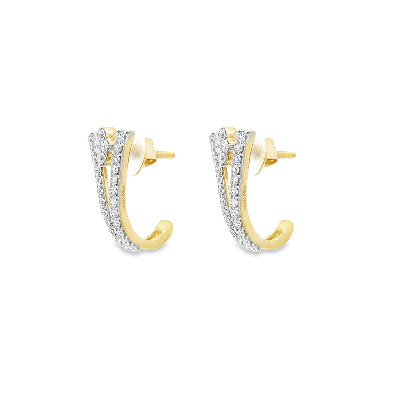 18K Gold Diamond Huggies Earrings - 0.7 inch