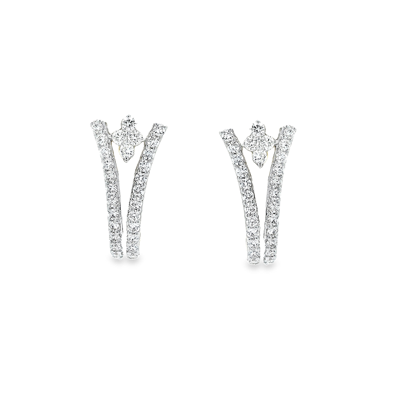 18K Gold Diamond Huggies Earrings - 0.7 inch