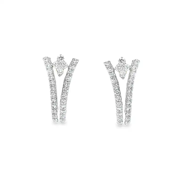 18K Gold Diamond Huggies Earrings - 0.7 inch