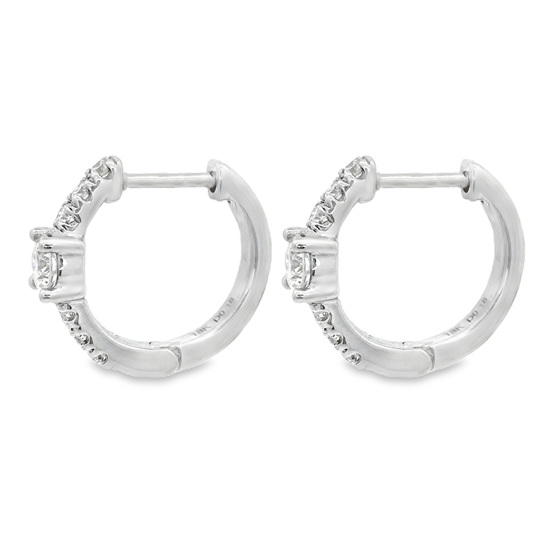 18K White Gold Diamond Huggie Earrings -0.60 inch