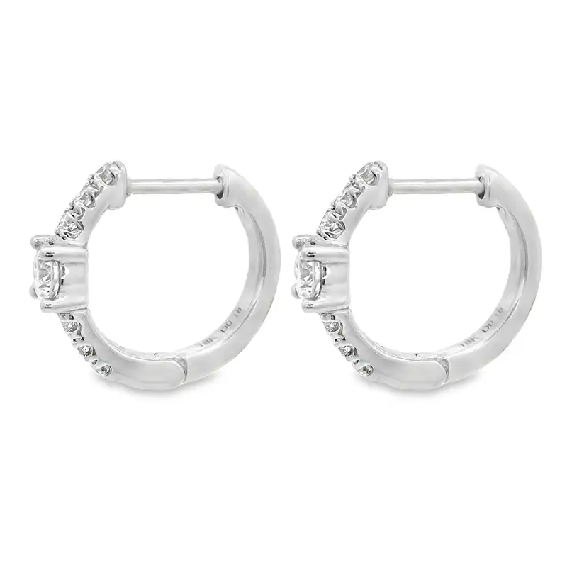 18K White Gold Diamond Huggie Earrings -0.60 inch