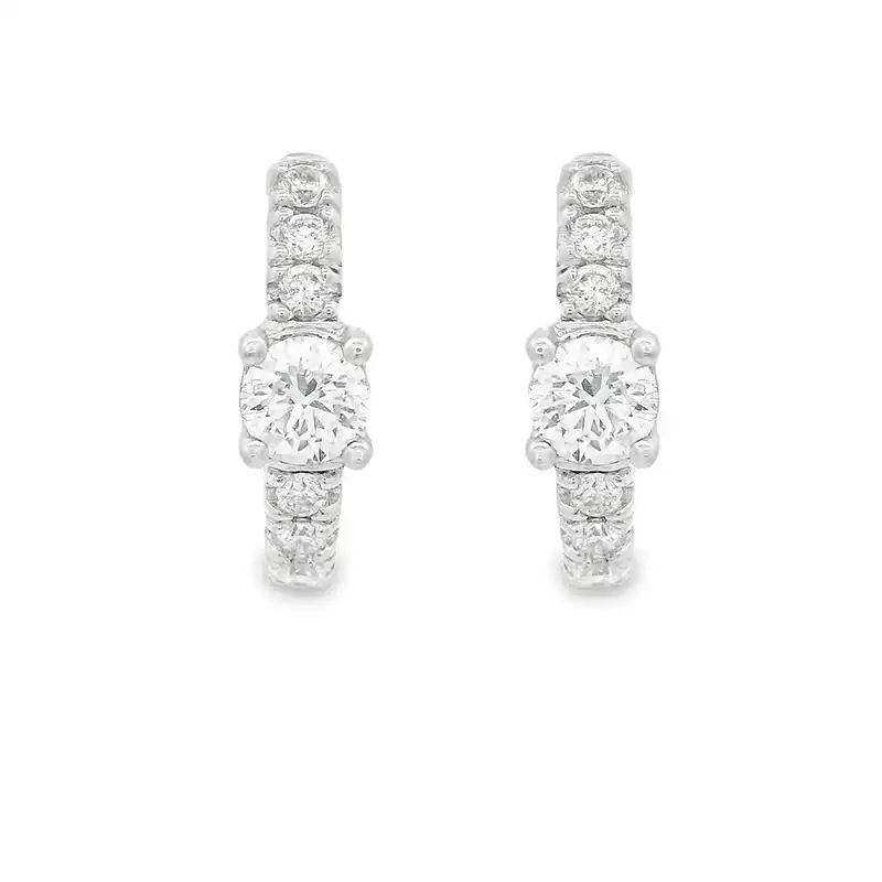 18K White Gold Diamond Huggie Earrings -0.60 inch