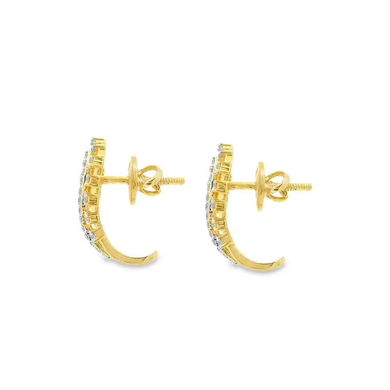 18K Gold Diamond Huggies Earrings - 0.7 inch