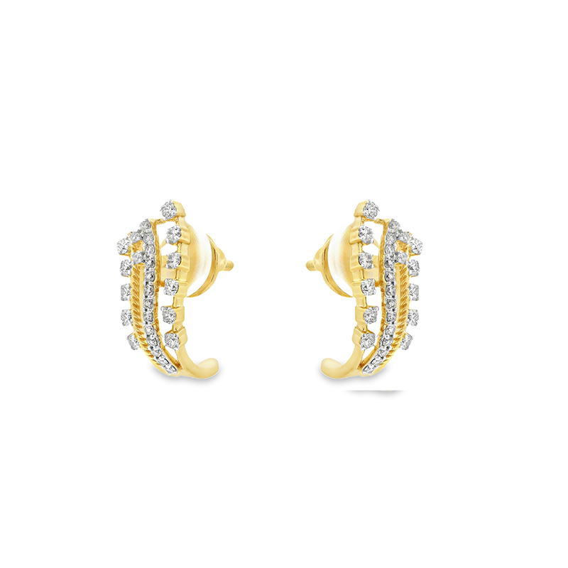 18K Gold Diamond Huggies Earrings - 0.7 inch