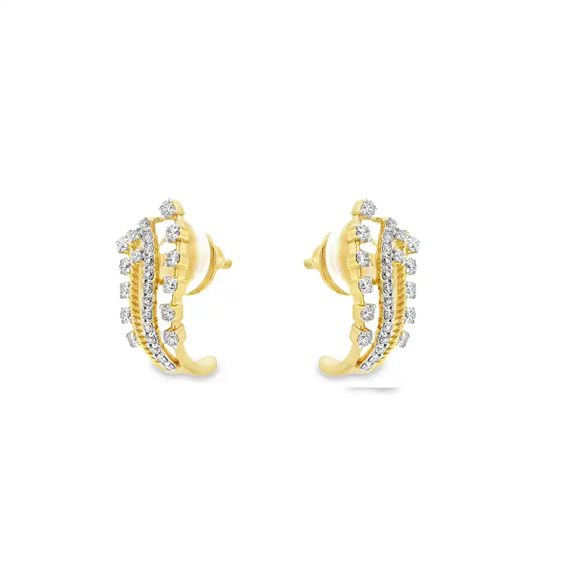 18K Gold Diamond Huggies Earrings - 0.7 inch