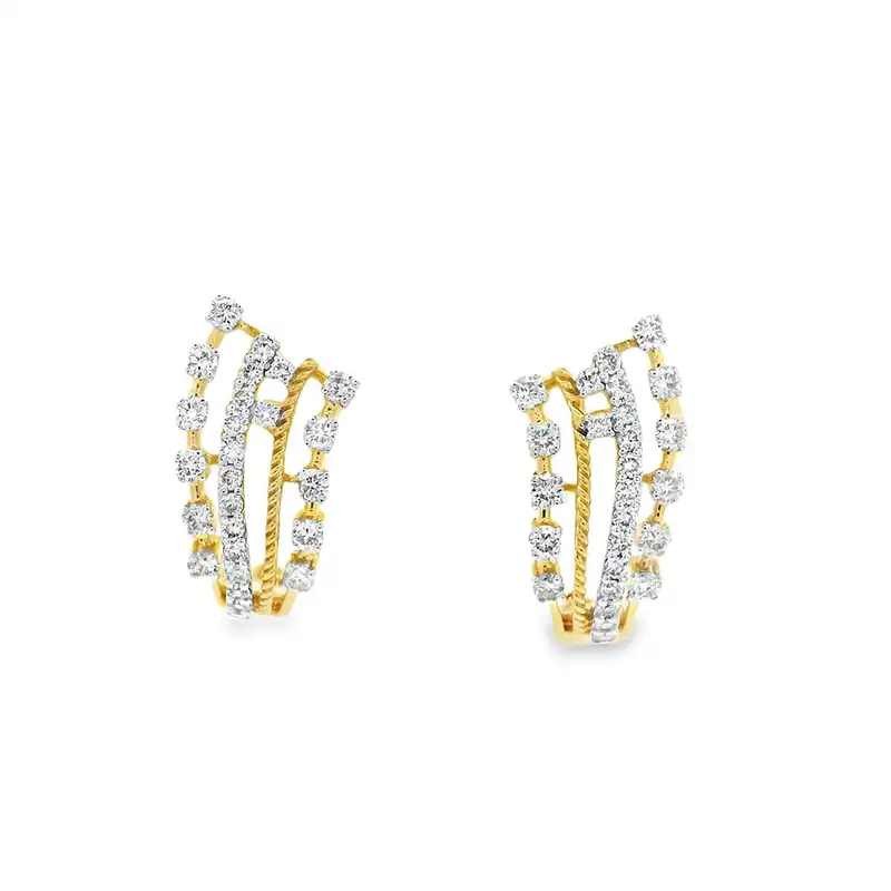 18K Gold Diamond Huggies Earrings - 0.7 inch