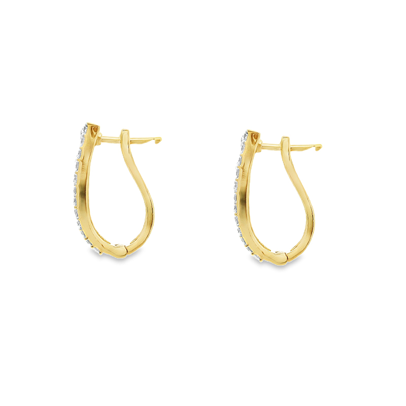 18K Gold Diamond Huggies Earrings - 0.7 inch