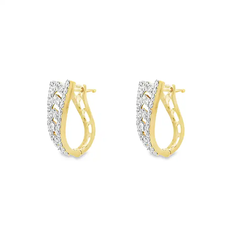 18K Gold Diamond Huggies Earrings - 0.7 inch