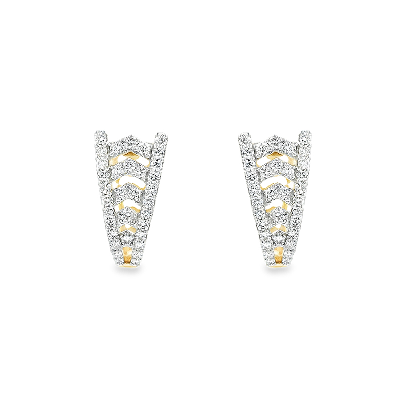 18K Gold Diamond Huggies Earrings - 0.7 inch