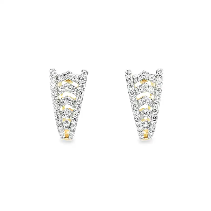 18K Gold Diamond Huggies Earrings - 0.7 inch