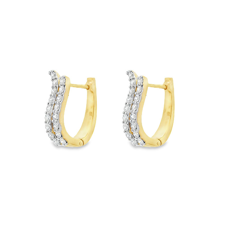 18K Gold Diamond Huggies Earrings - 0.7 inch