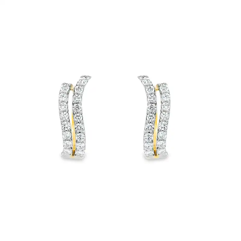 18K Gold Diamond Huggies Earrings - 0.7 inch