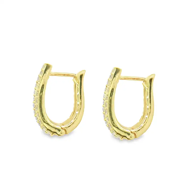 18K Gold Diamond Huggies Earrings - 0.7 inch