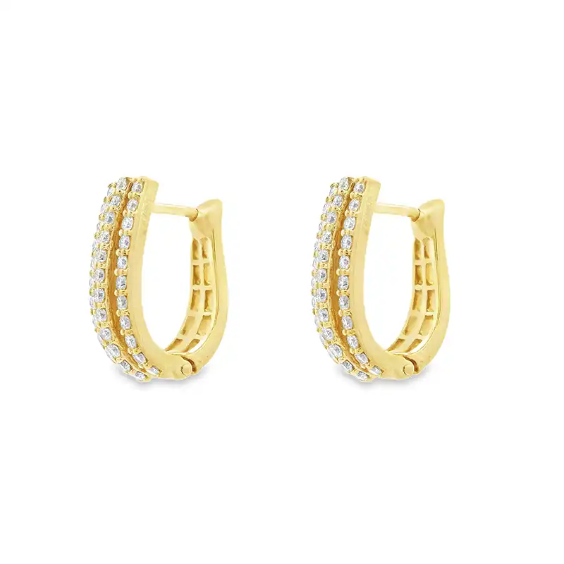 18K Gold Diamond Huggies Earrings - 0.7 inch