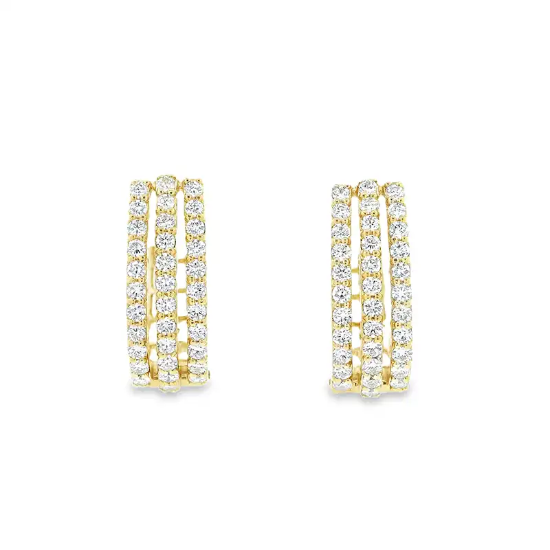 18K Gold Diamond Huggies Earrings - 0.7 inch