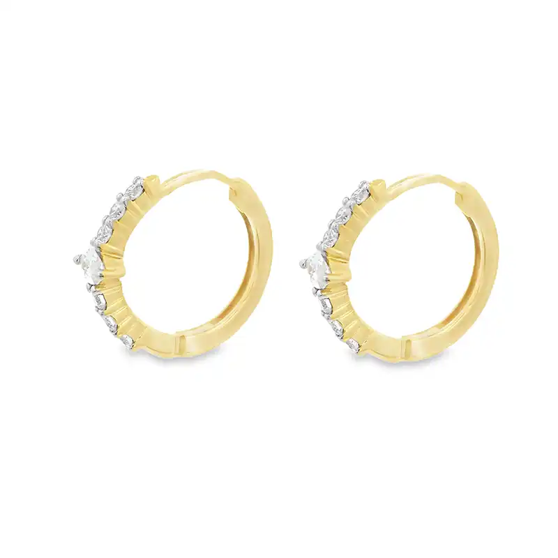 18K Yellow  Gold Diamond Huggies Earrings