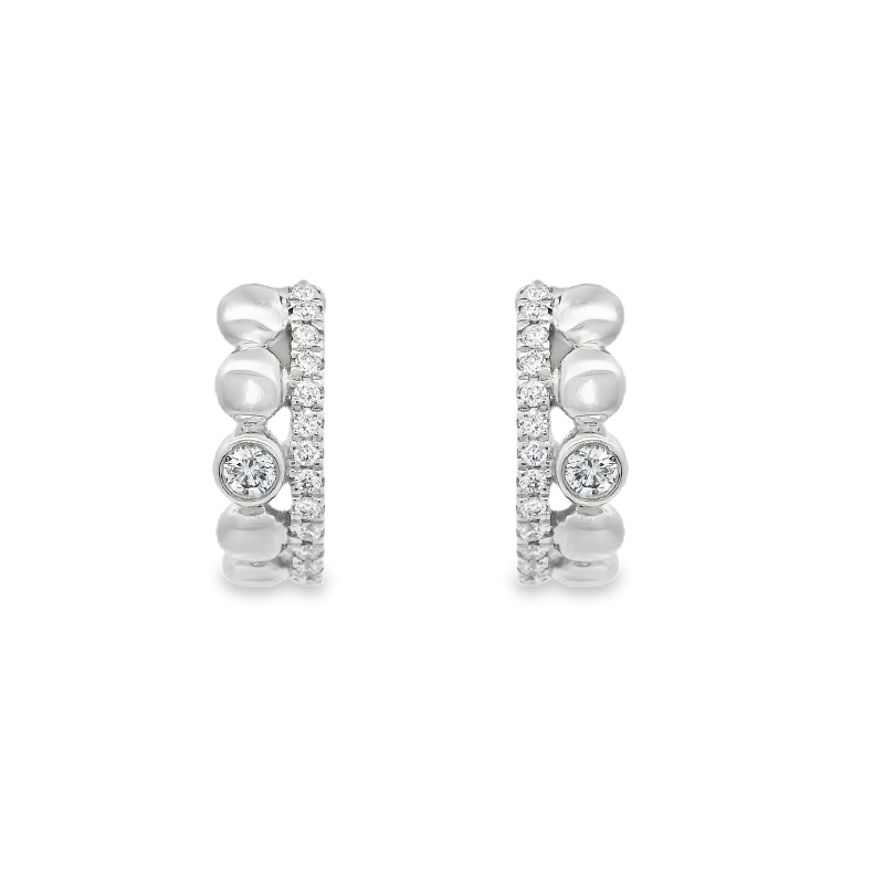 18K White Gold Diamond Huggies Earrings