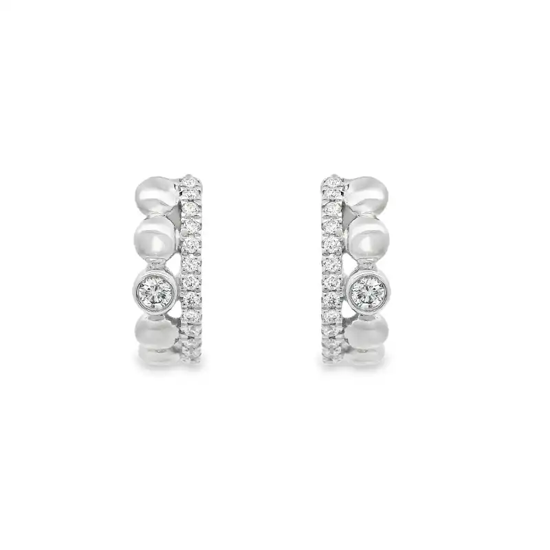 18K White Gold Diamond Huggies Earrings