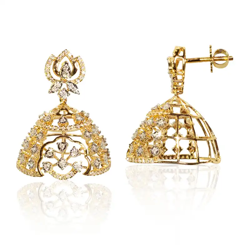 Diamond Jhumka Earrings in Yellow Gold