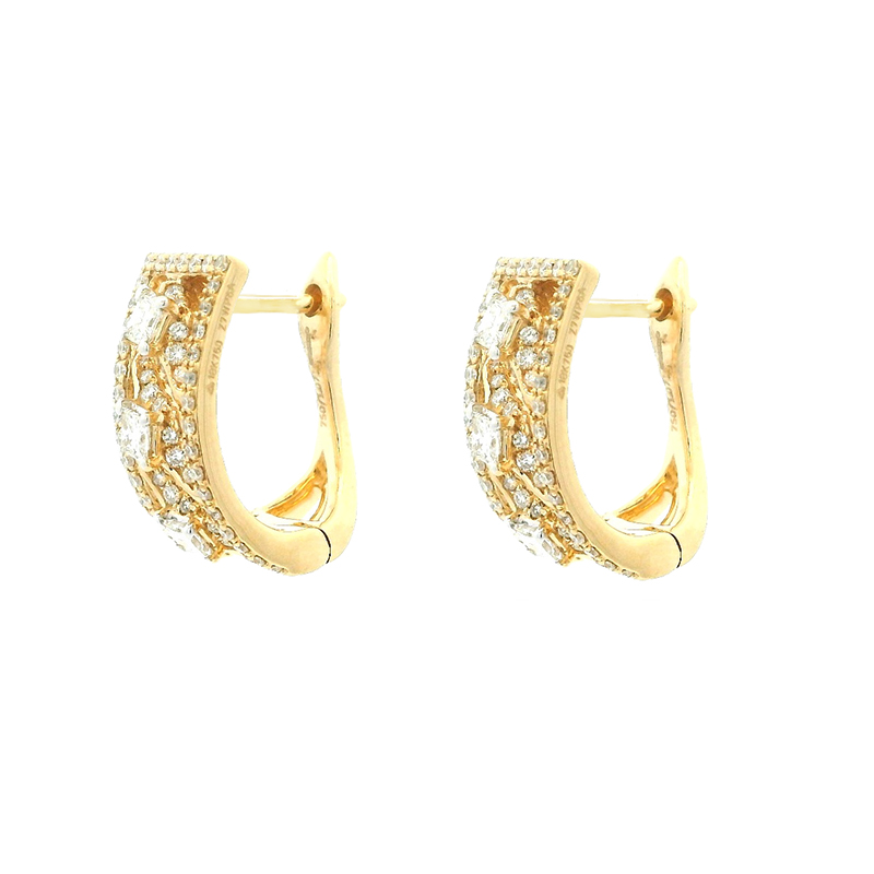 18K Gold Diamond Huggies Earrings - 0.7 inch