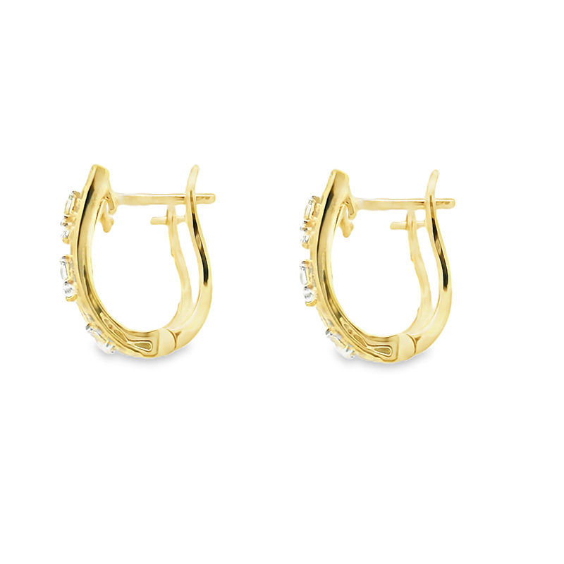 18K Gold Diamond Huggies Earrings - 0.7 inch