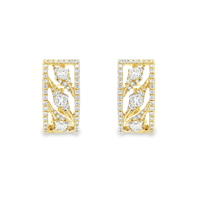 18K Gold Diamond Huggies Earrings - 0.7 inch