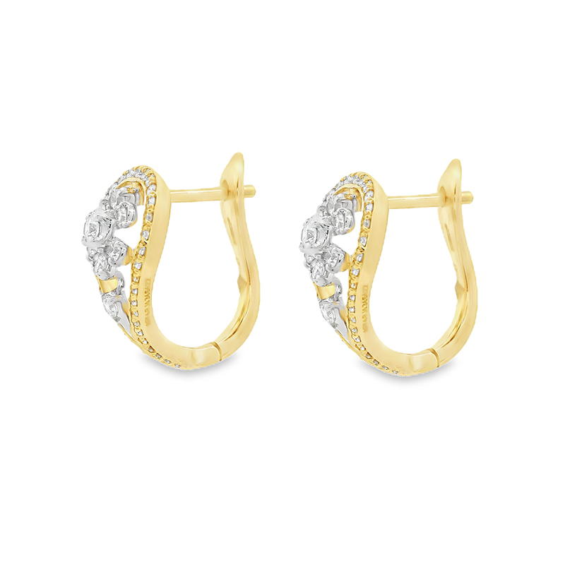 18K Gold Diamond Huggies Earrings - 0.6 inch