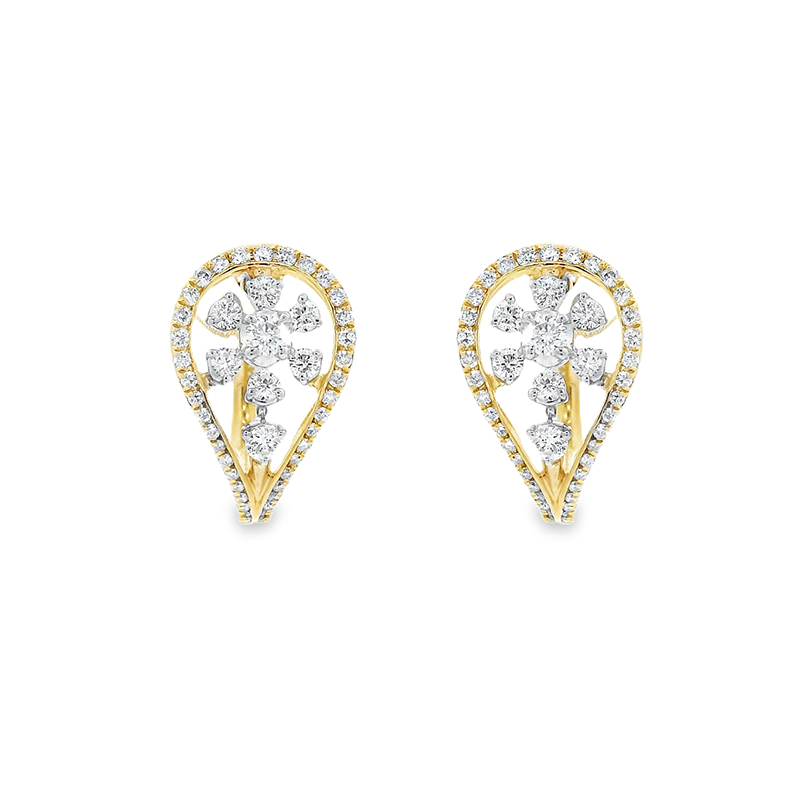 18K Gold Diamond Huggies Earrings - 0.6 inch