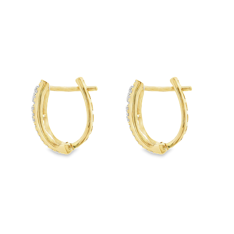 18K Gold Diamond Huggies Earrings - 0.6 inch